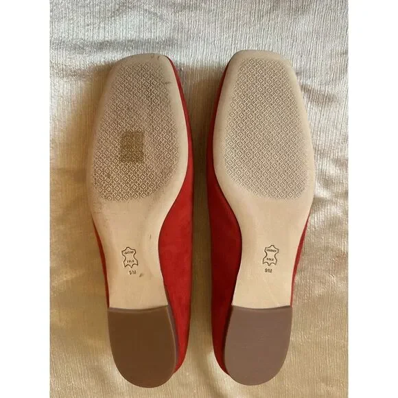 NEW ish Tory Burch Georgia Square Toe Silk Suede Triple Red Ballet Flat Sz 9 Box - Picture 2 of 16